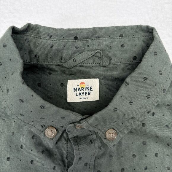 Marine Layer Button Down Shirt Mens Size Medium Green Polka Dot Casual Geometric - Picture 5 of 9